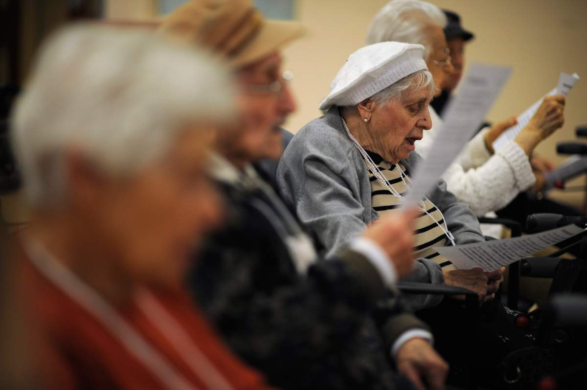 Seniors participate in the Buddy's Glee Club program at Baycrest on Feb. 13, 2012. Sessions of the music therapy program take place in the Community Day Centre for Seniors with seniors singing along with therapists. A study is looking into the benefits of music and participation on the health and wellness of seniors diagnosed with dementia and those who are congnitively intact.