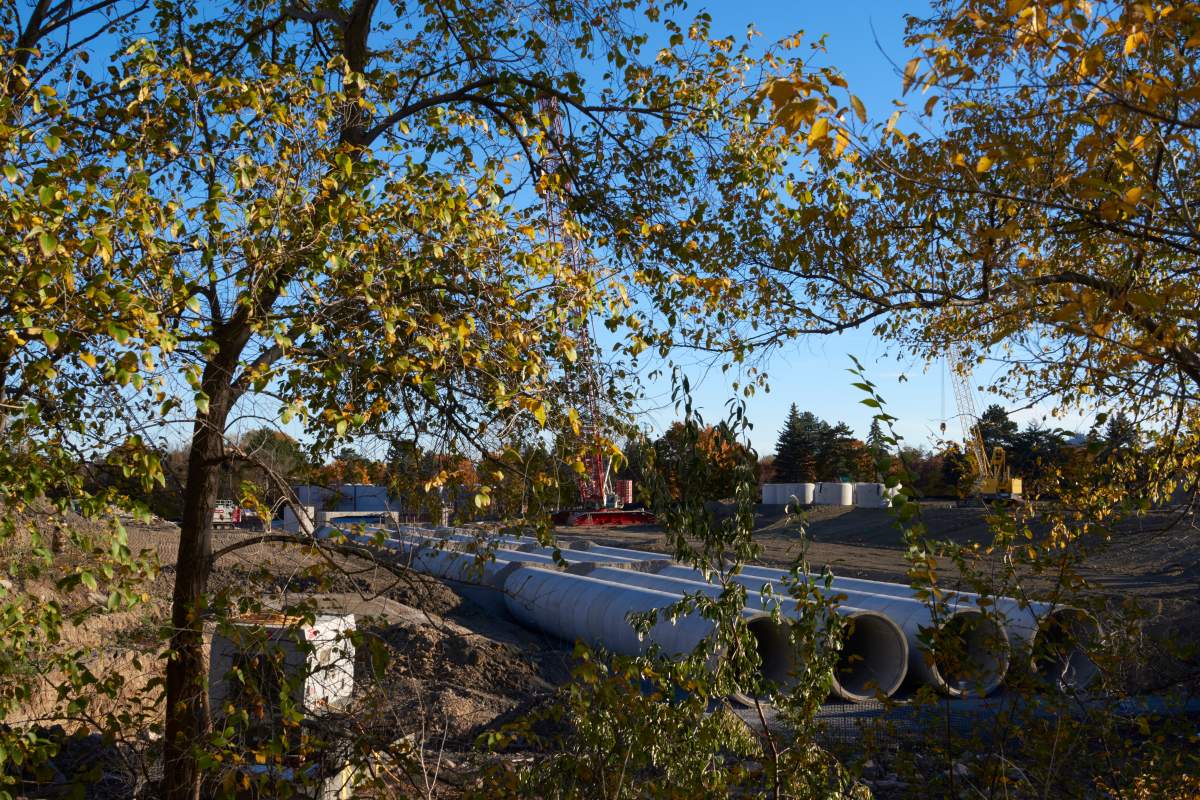 A large construction site is pictured in Markham, Ont., Oct. 28, 2023. 