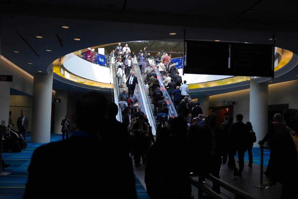 Attendees traverse the Metro Convention Centre as they visit the Prospectors, Developers, Association of Canada (PDAC) Conference, in Toronto, Monday, March 3, 2025. 