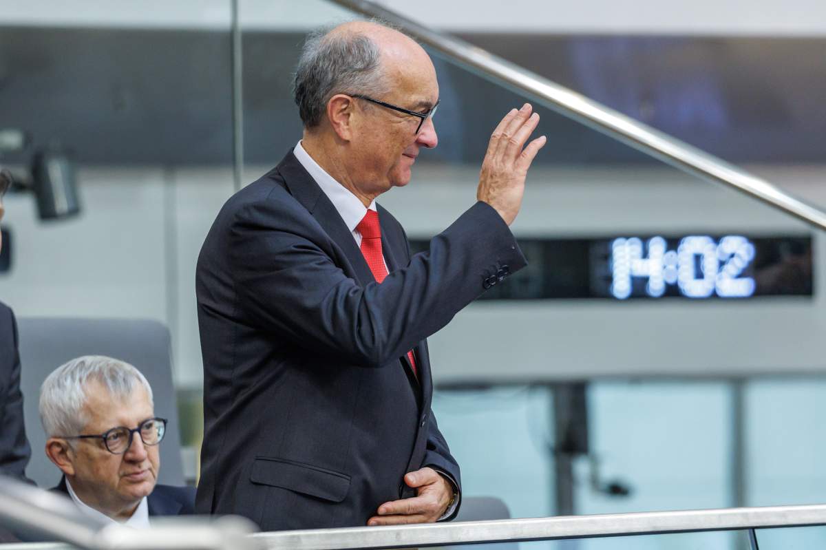 Wlodzimierz Czarzasty, speaker of the lower house of the Polish legislature, waves. The U.S. has cut all ties with Czarzasty over a perceived "insult" to U.S. Donald Trump.