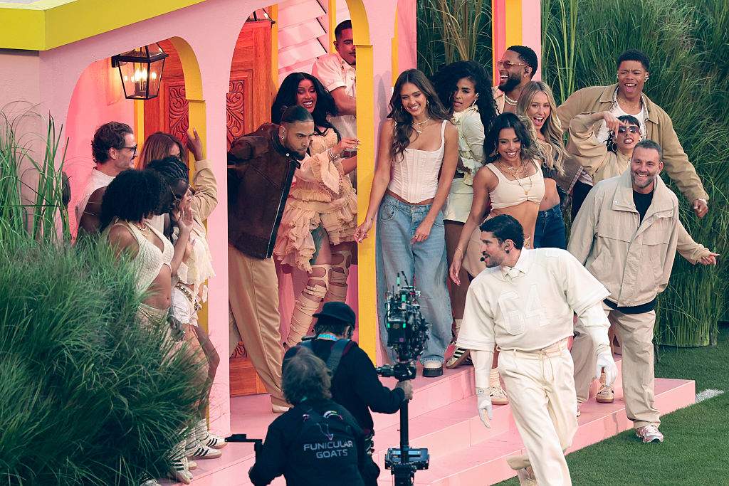 Pedro Pascal, Cardi B, Jessica Alba, Stephani Sosa, Bad Bunny, Alix Earle and David Grutman perform at Super Bowl LX held at Levi's Stadium on February 08, 2026 in Santa Clara, California.