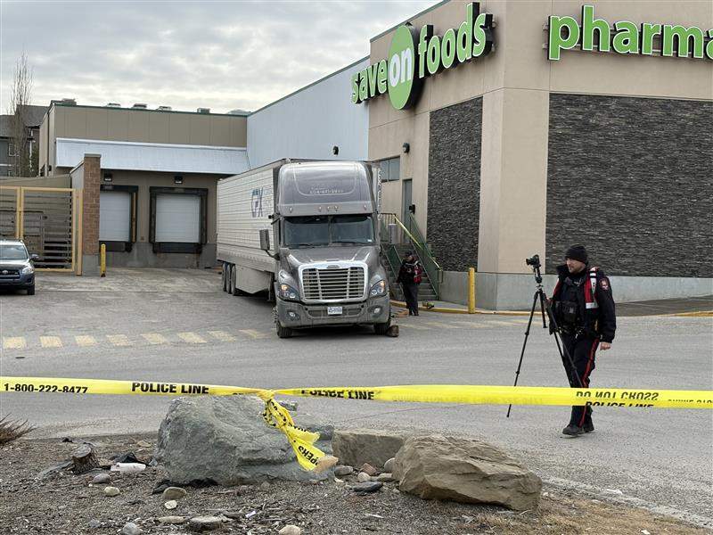 Calgary police investigating a serious crash between a pedestrian and semi at a grocery store in Panorama Hills on Monday, Feb. 16, 2026.