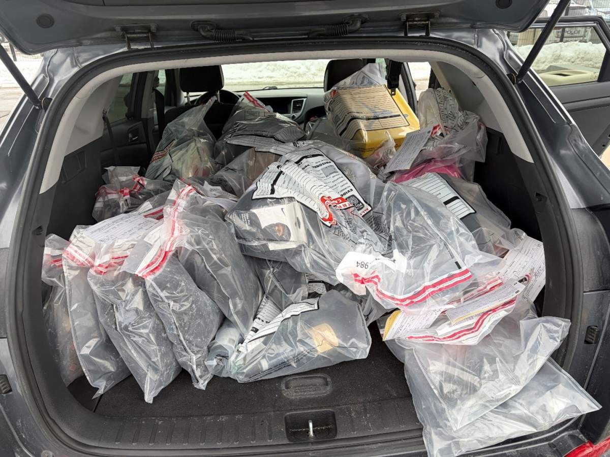 Stolen merchandise recovered by Peel Regional Police is displayed following a break-and-enter investigation in Mississauga.