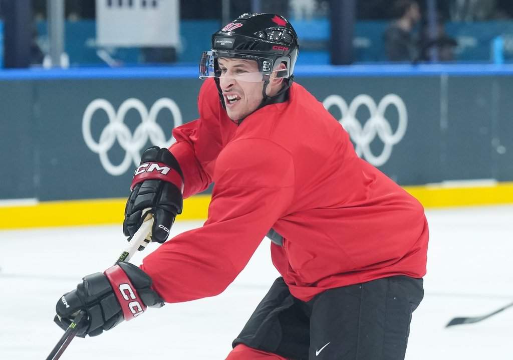 Team Canada captain Sidney Crosby takes part in practice during the 2026 Milan Cortina Winter Olympics in Milan, Italy on Sunday, February 8, 2026. THE CANADIAN PRESS/Nathan Denette.