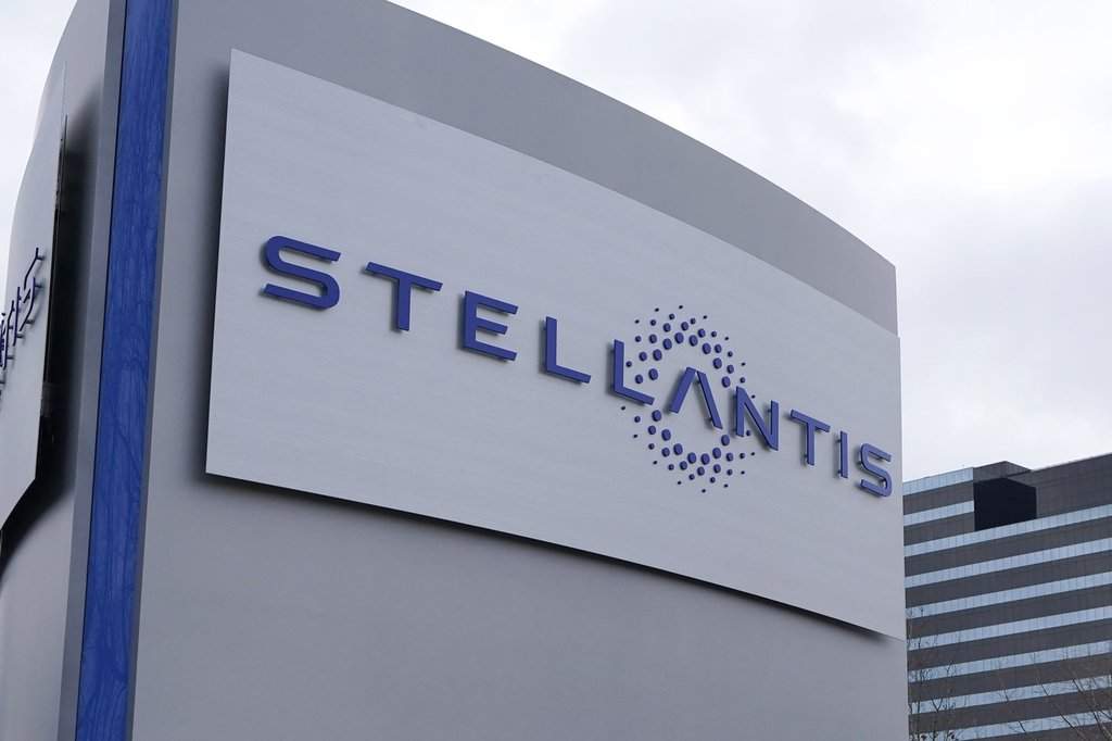 FILE - A Stellantis sign is seen outside the Chrysler Technology Center, Jan. 19, 2021, in Auburn Hills, Mich. (AP Photo/Carlos Osorio, File).