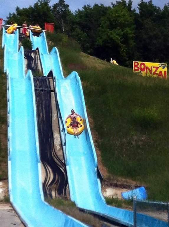 Patrons slide down the Kenosee Superslides in Moose Mountain Provincial Park, southeast of Regina, in this 2015 photo. The province says the former waterpark is set to be demolished this month. THE CANADIAN PRESS/Handout -  Doug Bourgon (Mandatory Credit).