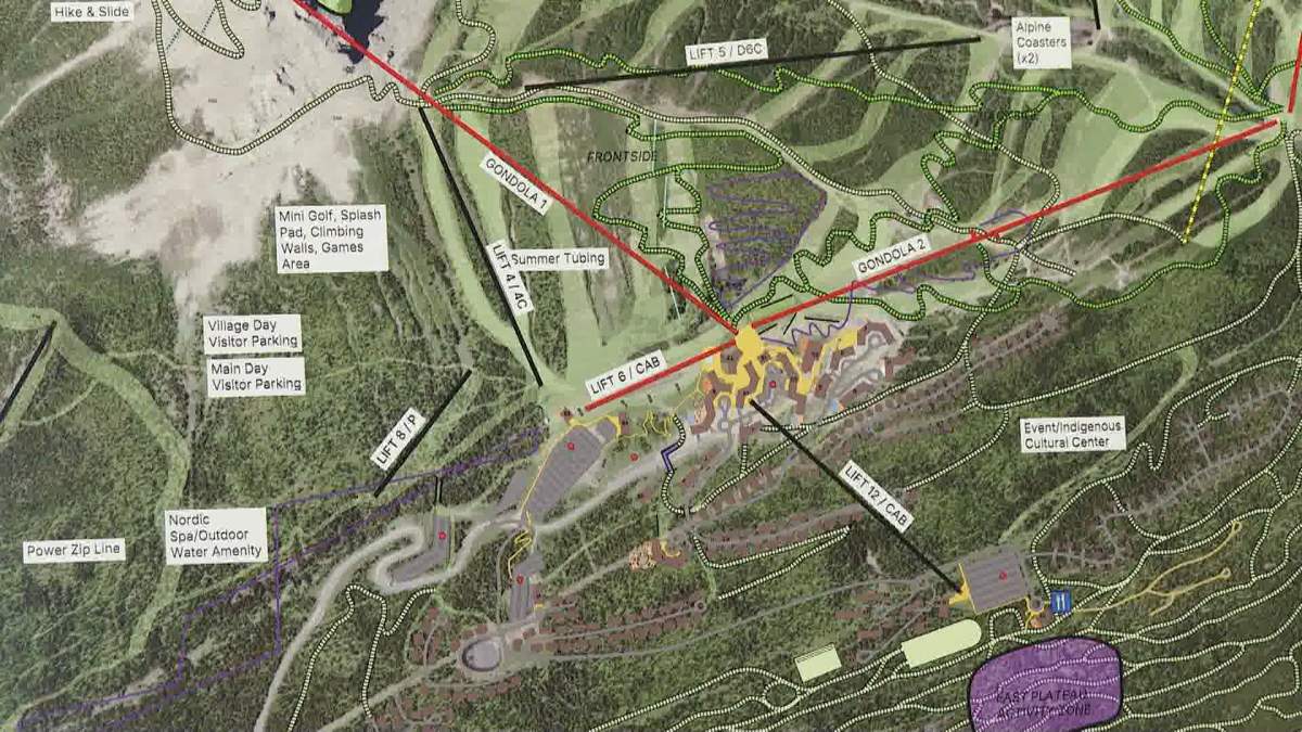A map shows some of the all-season developments being planned at Fortress Mountain, a former ski hill, located about 125 kilometres west of Calgary.