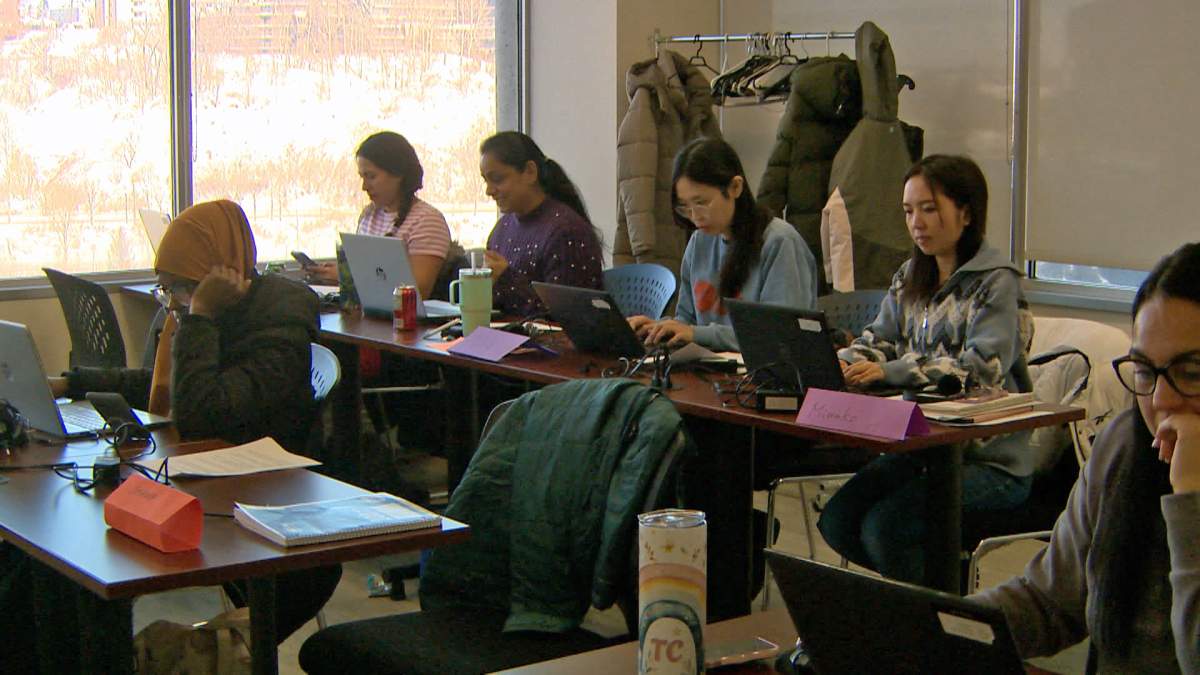 A group of recent Canadian immigrants are seen taking english lessons at The Immigrant Education Society in Calgary.