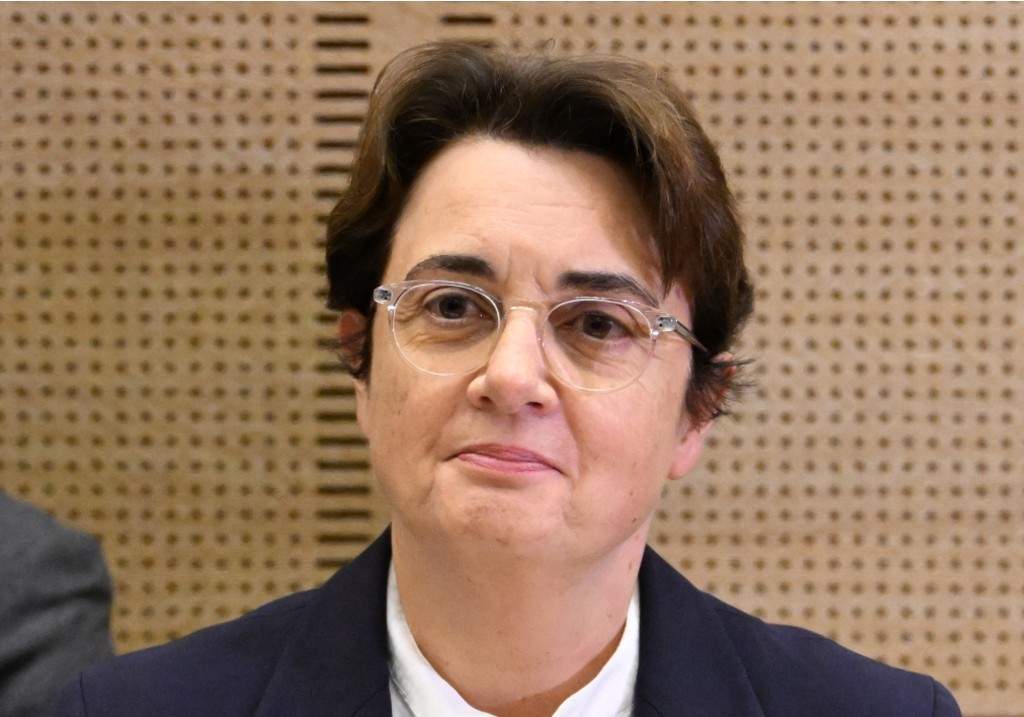 Laurence des Cars, director of Le Louvre museum, poses before a hearing at the Culture commission of the Senate, three days after historic jewels were stolen in a daring daylight heist, Wednesday, Oct. 22, 2025 in Paris.