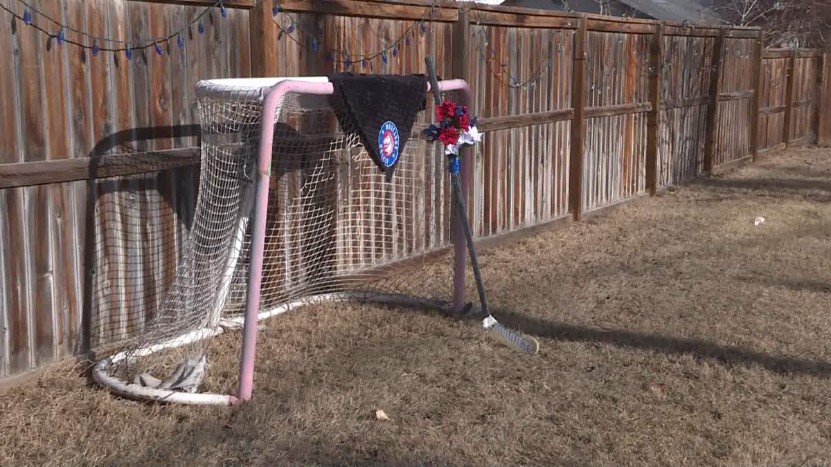 An impromptu memorial to the three members of the Southern Alberta Mustangs hockey team, one of many that have popped up in Stavely, Nanton and surrounding communities.