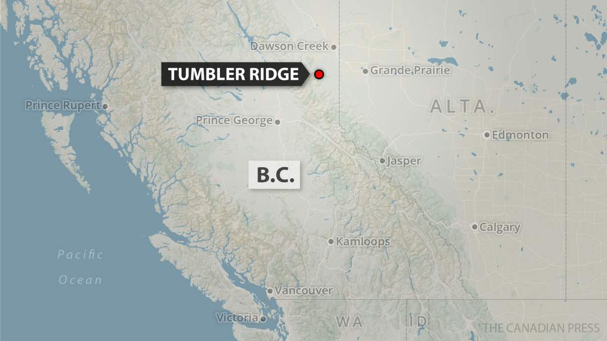 Map locates Tumbler Ridge, B.C. THE CANADIAN PRESS/Sean Vokey