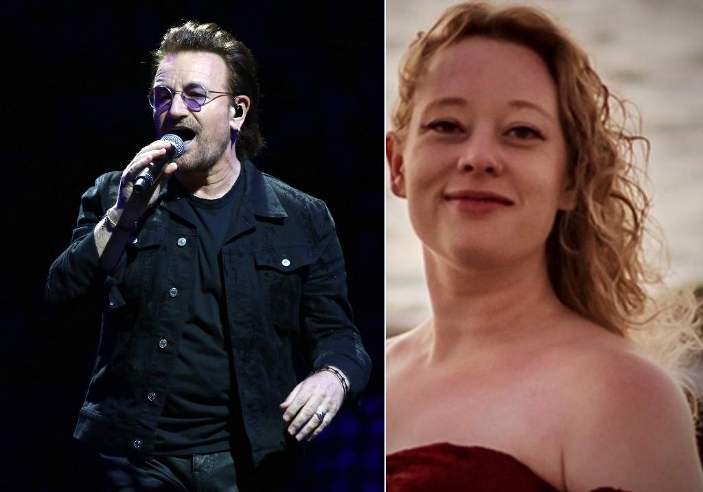 (L-R:) Bono of U2 performs in concert at Madison Square Garden in New York and Renee Good, who was shot and killed by a U.S. Immigration and Customs Enforcement officer in Minneapolis on Jan. 7.