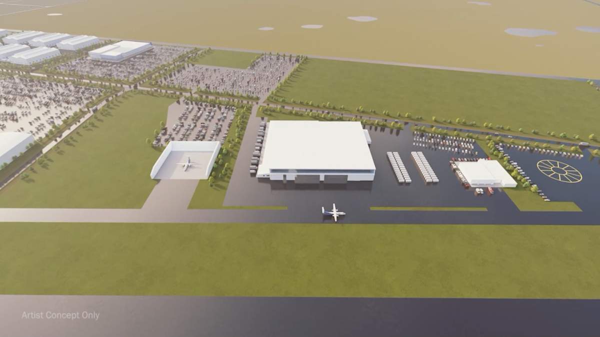 An artists rendition of the new aircraft manufacturing plant that De Havilland Canada is building in Wheatland County, about 30 minutes east of Calgary.