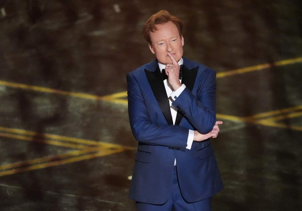 Host Conan O'Brien appears during the Oscars on Sunday, March 15, 2026, at the Dolby Theatre in Los Angeles.
