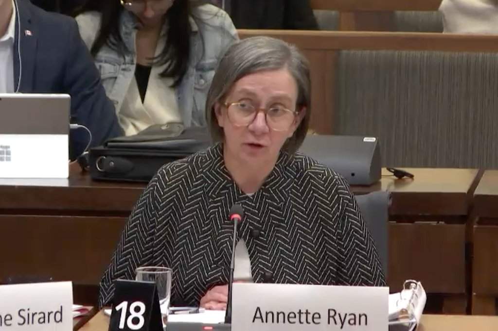 Annette Ryan speaks at the Standing Committee on Finance in Ottawa on Wednesday, Oct. 29, 2025. 