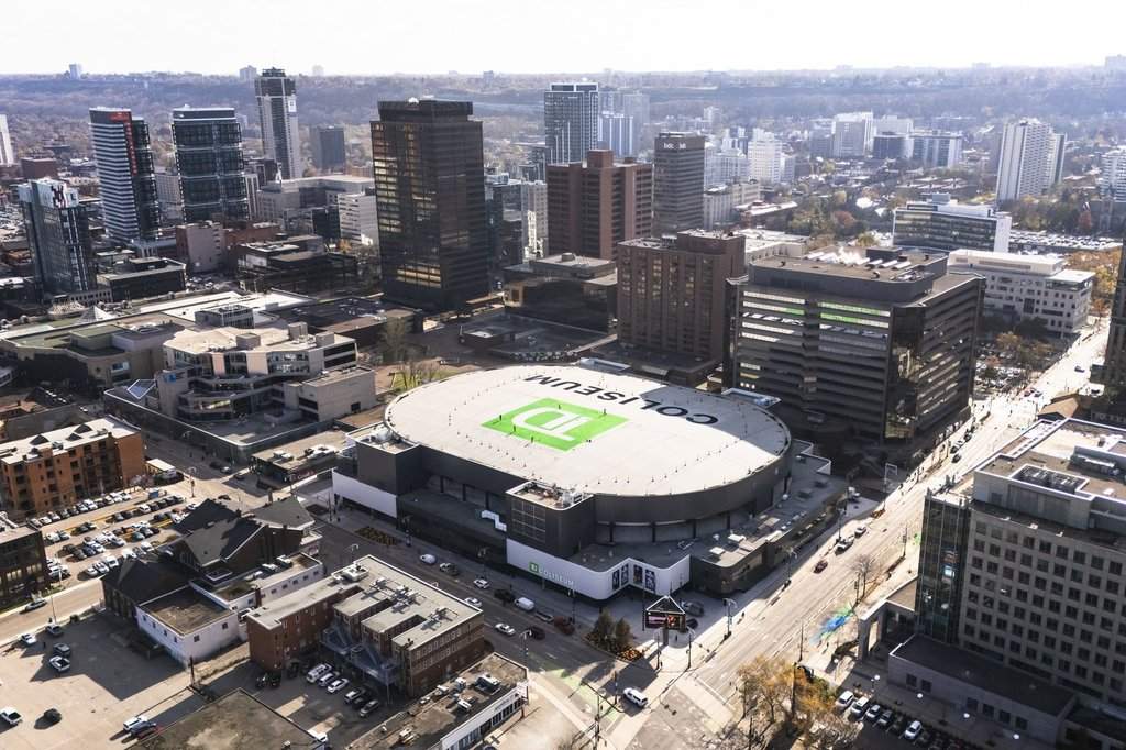 An aerial view of TD Coliseum in Hamilton on Wednesday, Nov. 19, 2025. THE CANADIAN PRESS/Nick Iwanyshyn.