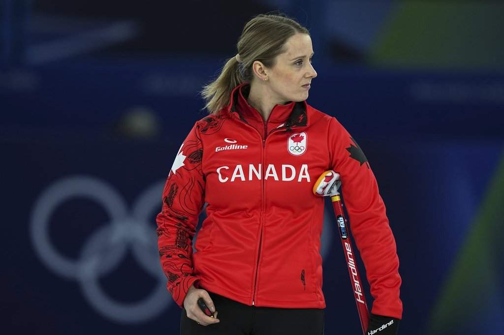 Canada's Jocelyn Peterman competes during the mixed doubles round robin phase of the curling competition against Estonia at the 2026 Winter Olympics, in Cortina d'Ampezzo, Italy, Saturday, Feb. 7, 2026. (AP Photo/Fatima Shbair).