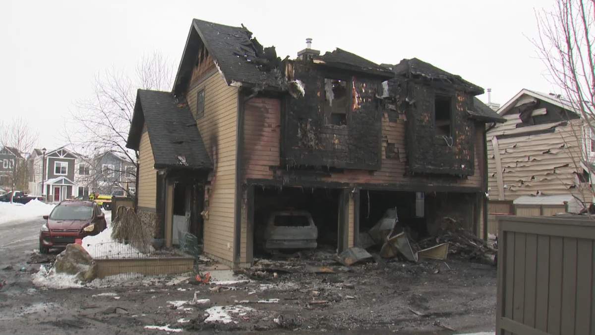 This carriage-style home on Channelside Drive SW in Airdrie is a complete loss after a fire broke out on the property early Monday.