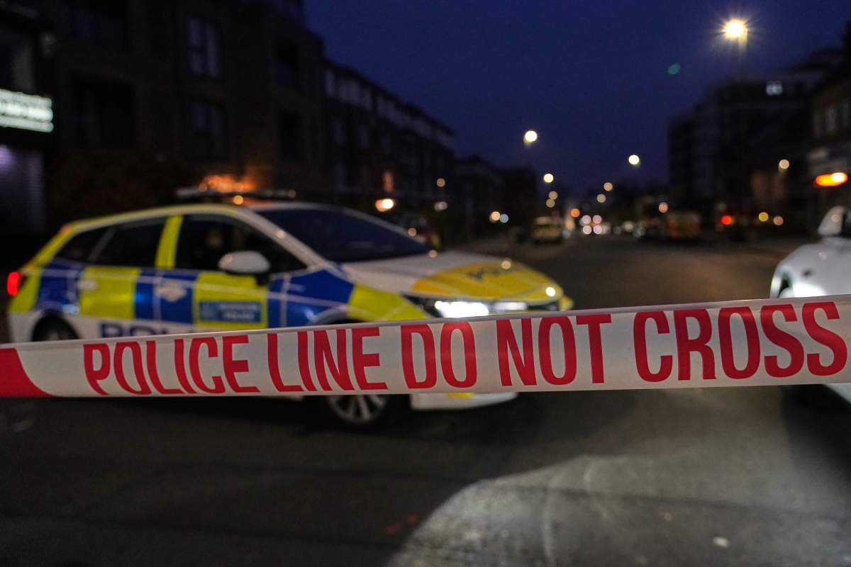 Police blocks a road in London, Monday, March 23, 2026 after an apparent arson attack on four vehicles belonging to a Jewish ambulance service, Hatzola Northwest, in London.