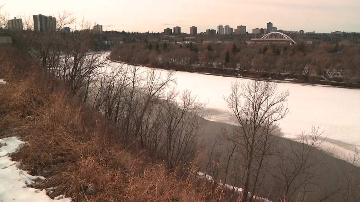 The North Saskatchewan River in Edmonton, Alta. on Monday, March 23, 2026.
