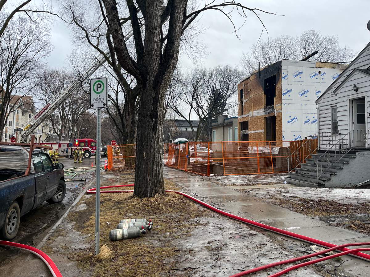 A fire broke out at a under-construction home near 85 Avenue and 108 Street in south Edmonton on March 19, 2026.