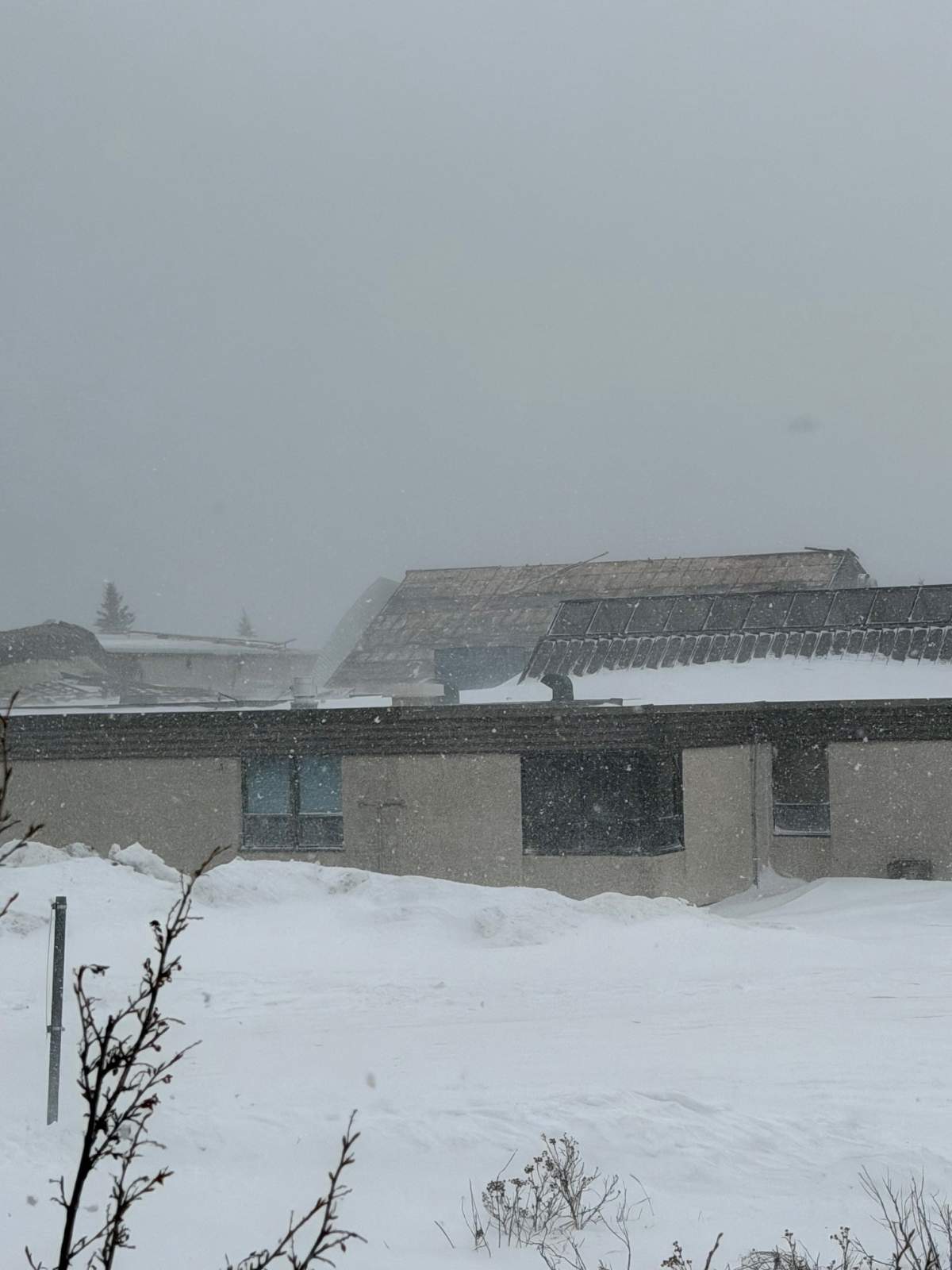 High winds ripped parts of the roof off the Swan Hills School in Swan Hills, Alta. on Sunday, March 8, 2026.