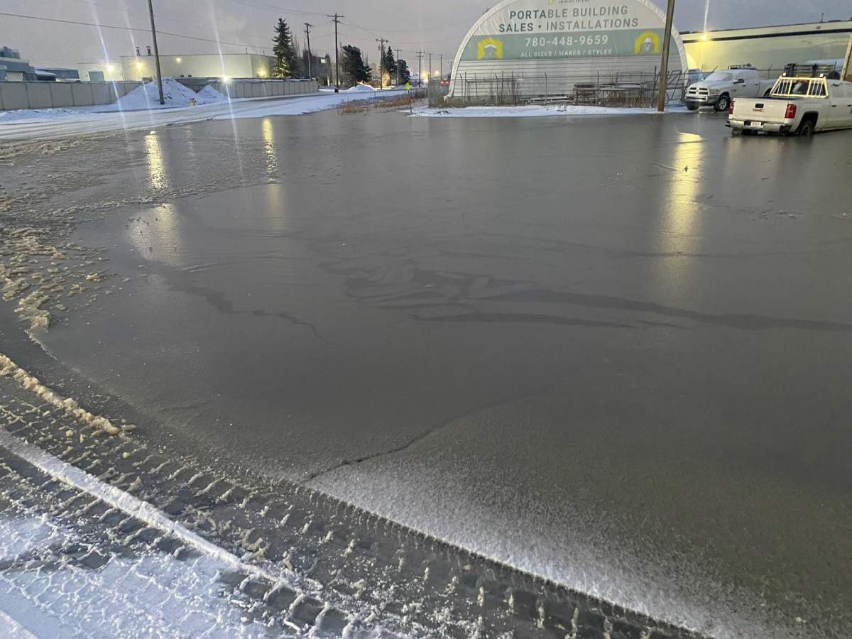 The pooling of water at the intersection near Central Auto and Truck Parts in Edmonton.