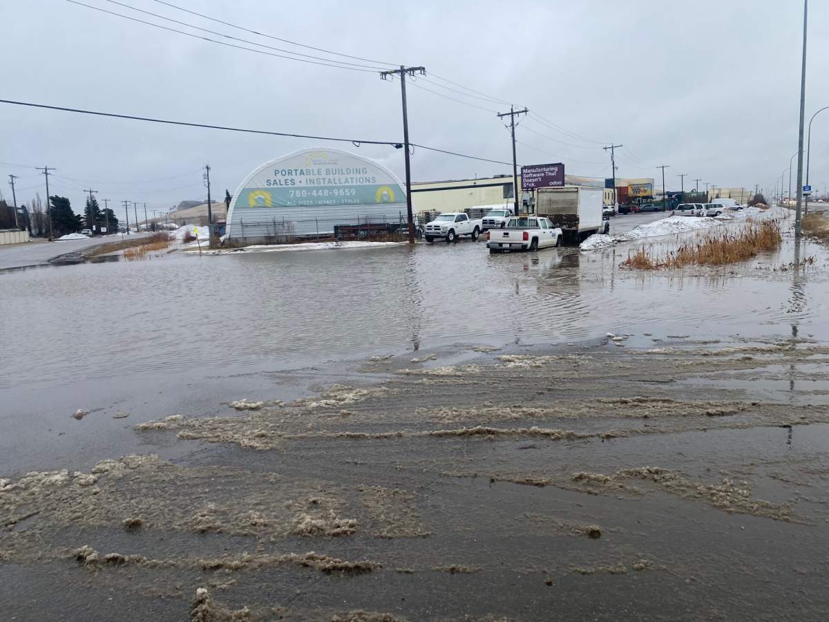 The pooling of water at the intersection near Central Auto and Truck Parts in Edmonton.