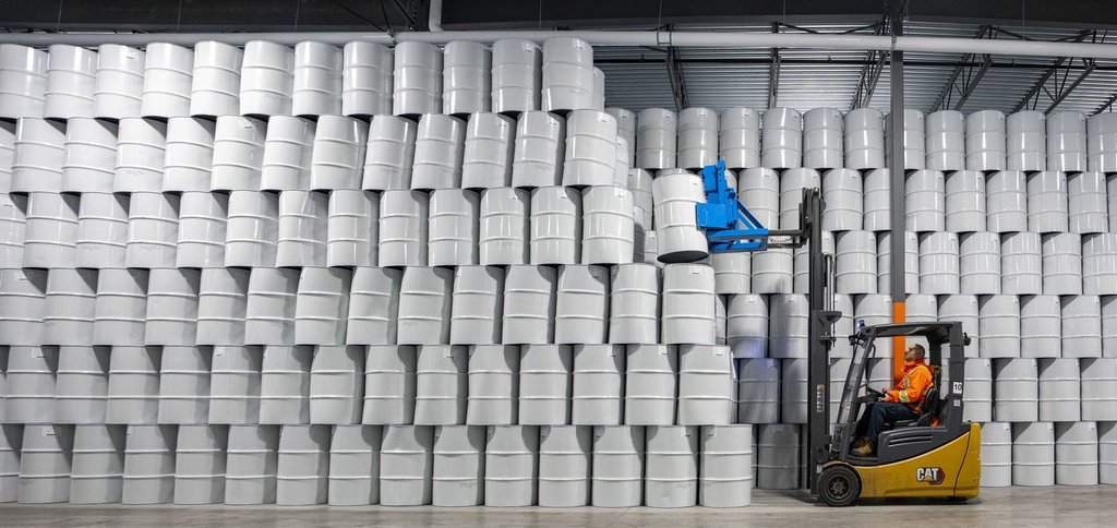 Barrels of pasteurized maple syrup are stored at the Quebec Maple Syrup Producers (QMSP) Global Strategic Maple Syrup Reserve warehouse in Plessisville, Que., on Friday, March 6, 2026.