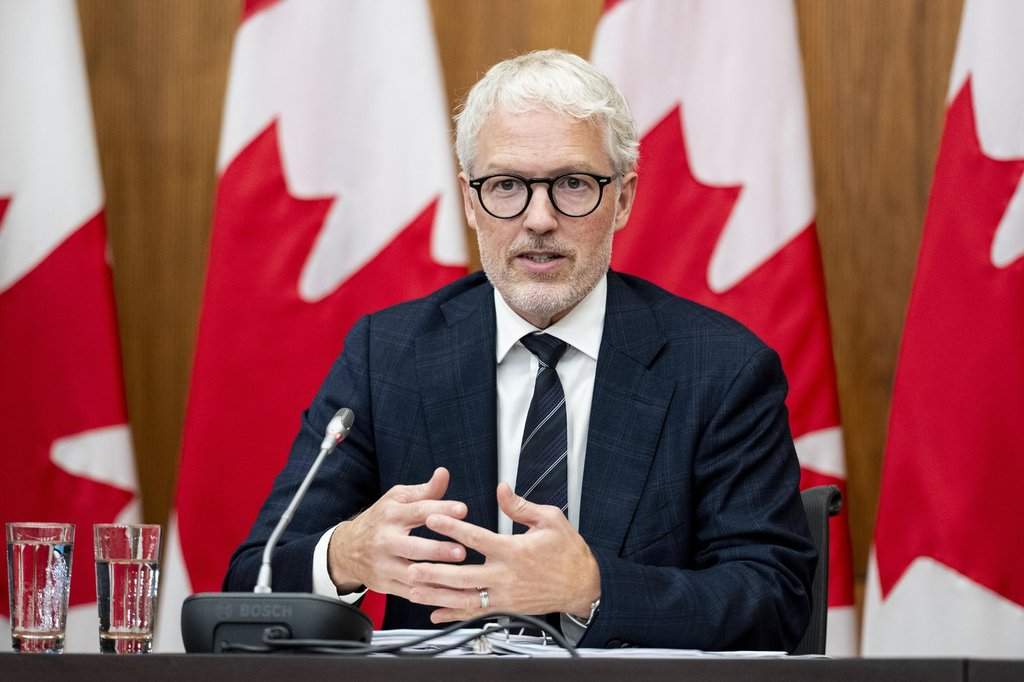 Privacy Commissioner of Canada Philippe Dufresne speaks during a press conference at the National Press Theatre in Ottawa, on Tuesday, Sept. 23, 2025. THE CANADIAN PRESS/Spencer Colby.