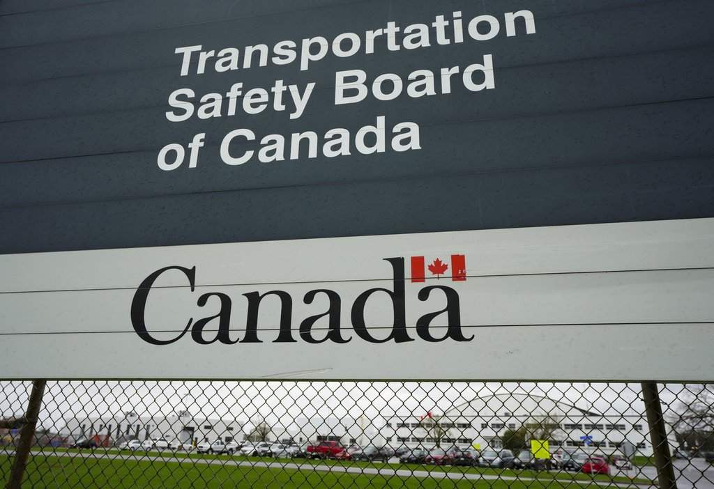 Transportation Safety Board of Canada (TSB) signage is pictured outside TSB offices in Ottawa on Monday, May 1, 2023. 