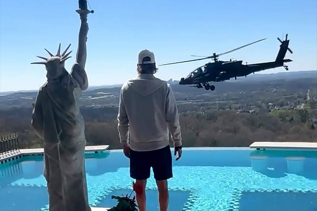 Kid Rock posted footage to Instagram on Saturday of himself looking out at an aircraft in front of his pool.