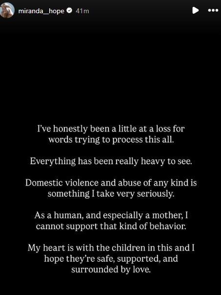 A screenshot of Miranda Hope's Instagram Stories.