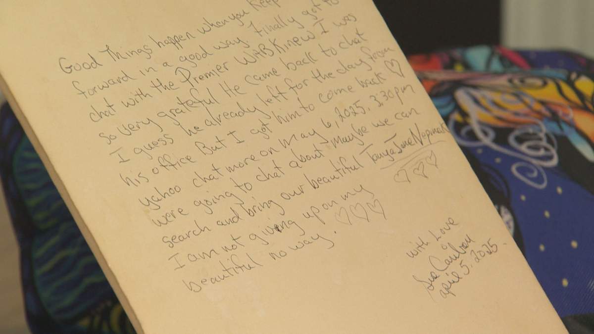 A message Sue Caribou wrote after meeting with Manitoba Premier Wab Kinew to discuss searching the Brady Road landfill for the remains of Tanya Nepinak.