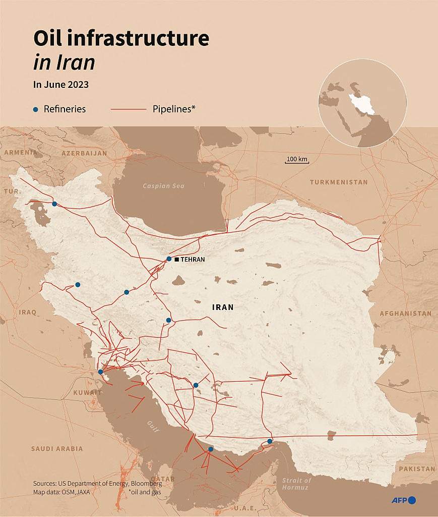 A map depicting Iran's oil infrastructure.