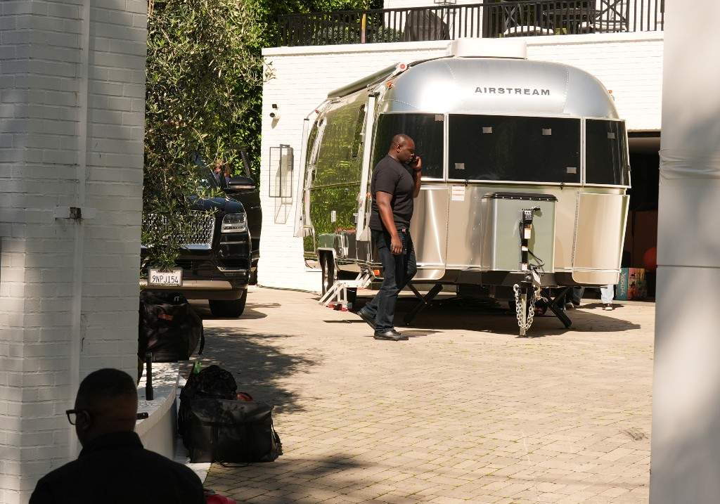 An Airstream is parked in the driveway to Rihanna's residence on Monday, March 9, 2026, in Beverly Hills, Calif.