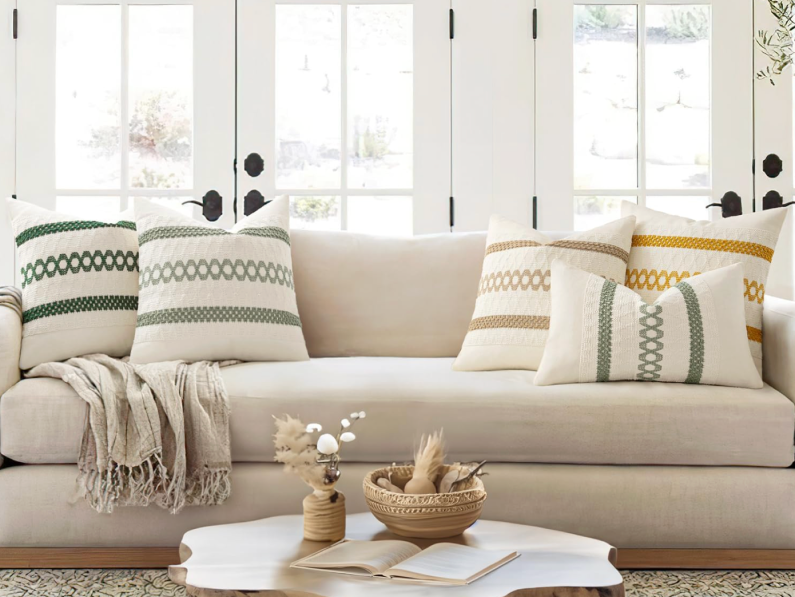 From textured cushions and airy bedding to simple tabletop accents and natural materials, read on for spring-ready finds from Simons, Pottery Barn, Amazon and more.