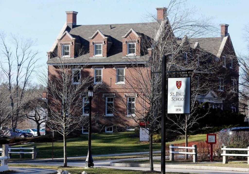 This Feb. 26, 2016 file photo, shows the entrance to St. Paul’s School in Concord, N.H.