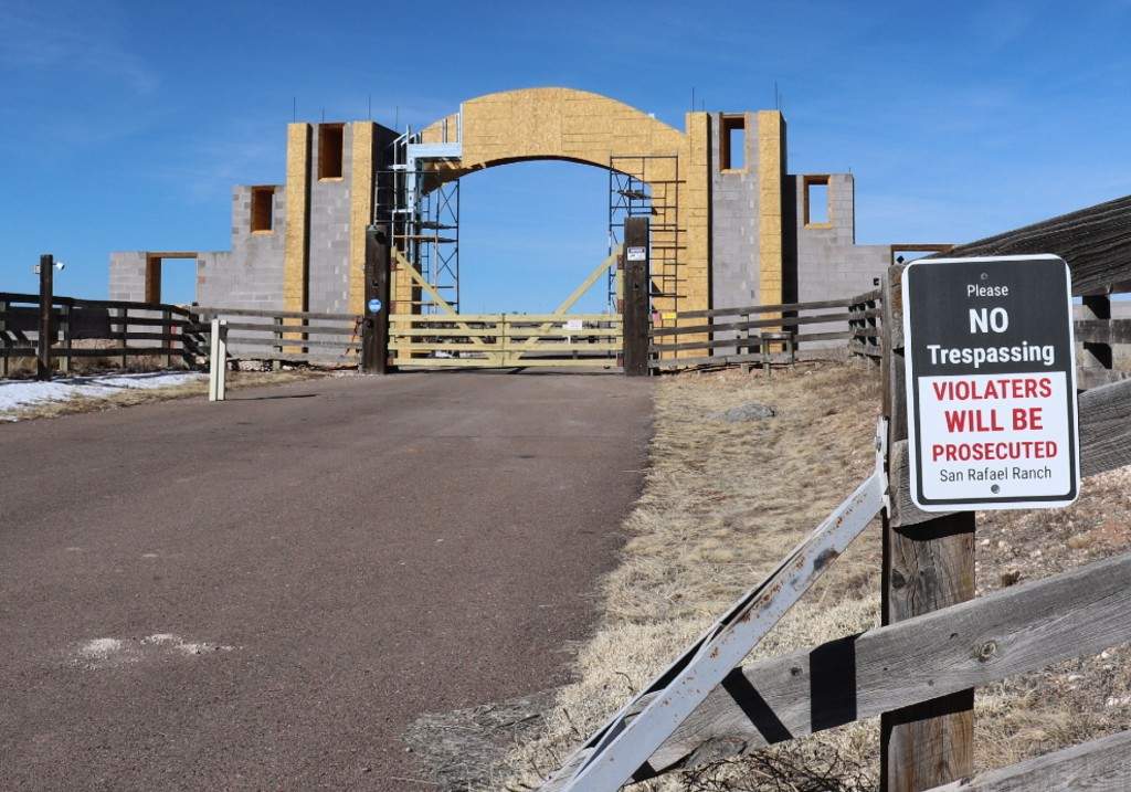 The entrance of the San Rafael Ranch, which was previously owned by Jeffrey Epstein and called the Zorro Ranch, is seen, Jan. 31, 2026, near Stanley, N.M.