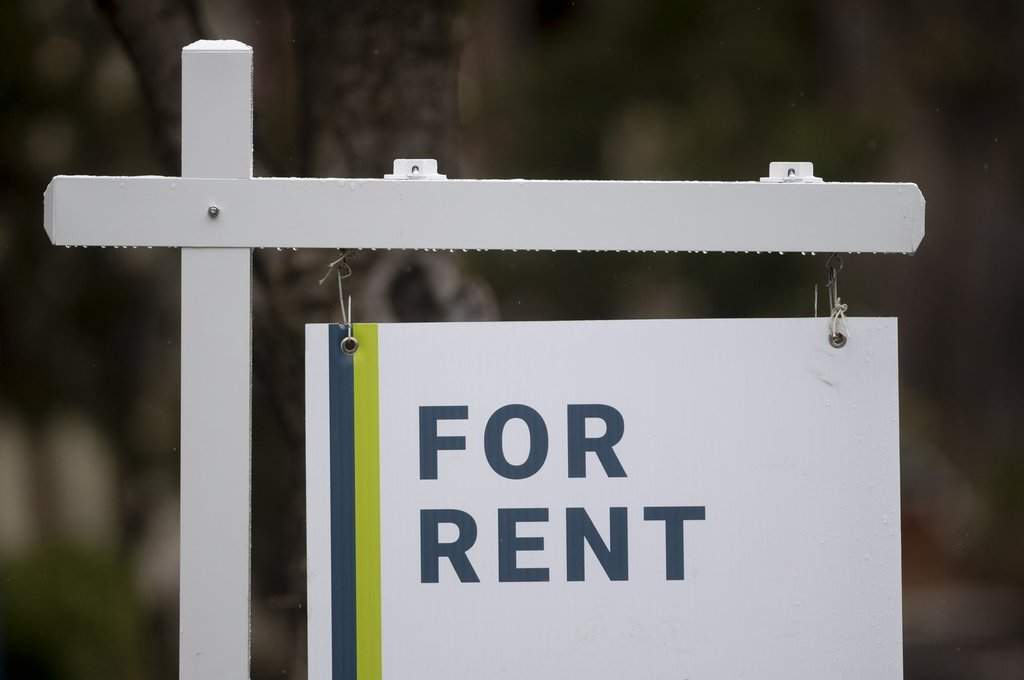 A rental sign is seen outside a building in Ottawa, Thursday, April 30, 2020. 
