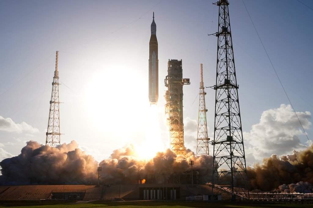The NASA Artemis II SLS (Space Launch System) rocket with the Orion spacecraft launches at the Kennedy Space Center, Wednesday, April 1, 2026, in Cape Canaveral, Fla. (AP Photo/John Raoux)