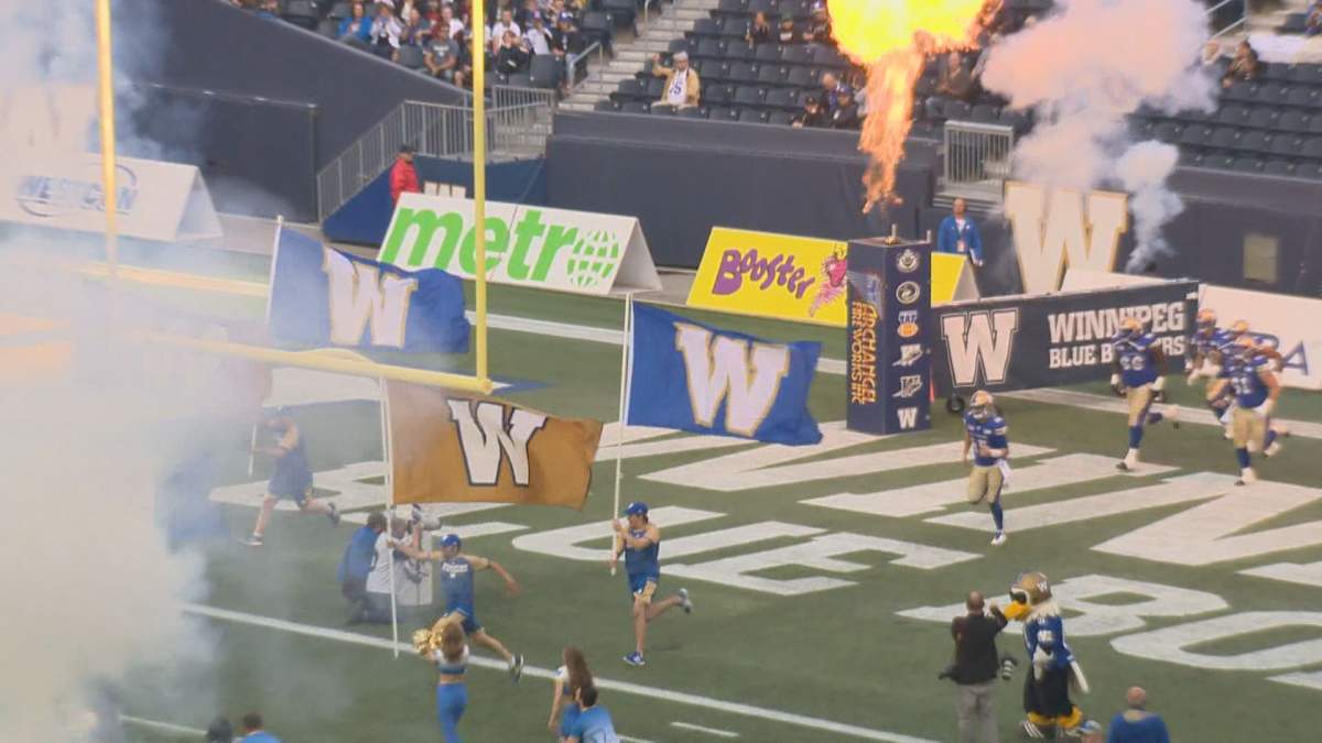 The Winnipeg Blue Bombers take to the field.