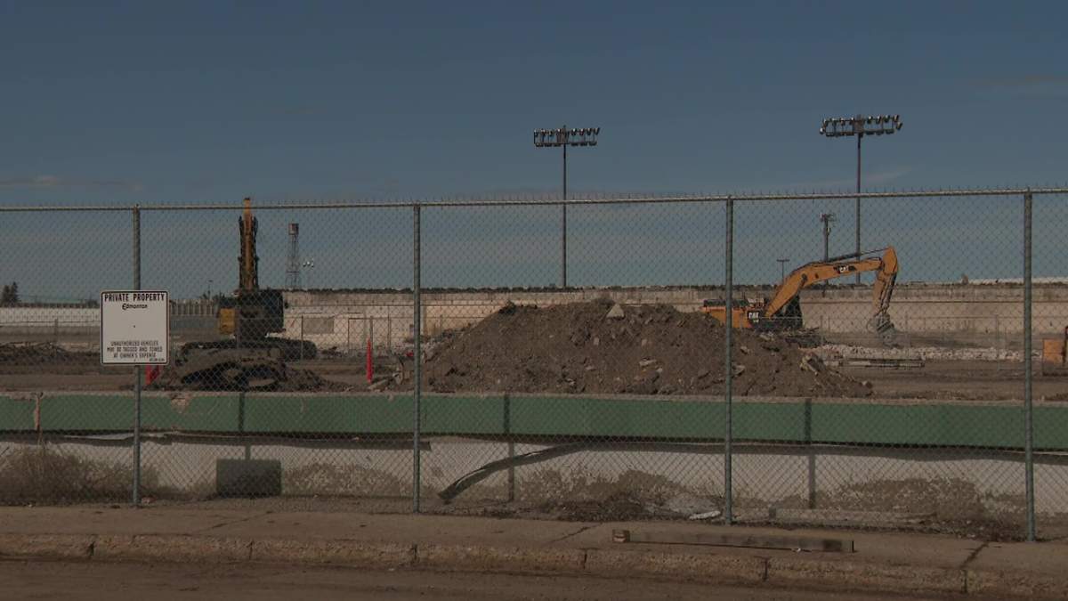 The shuttered horse racing track facility on the former Northlands exhibition lands in central Edmonton on Tuesday, April 21, 2026.
