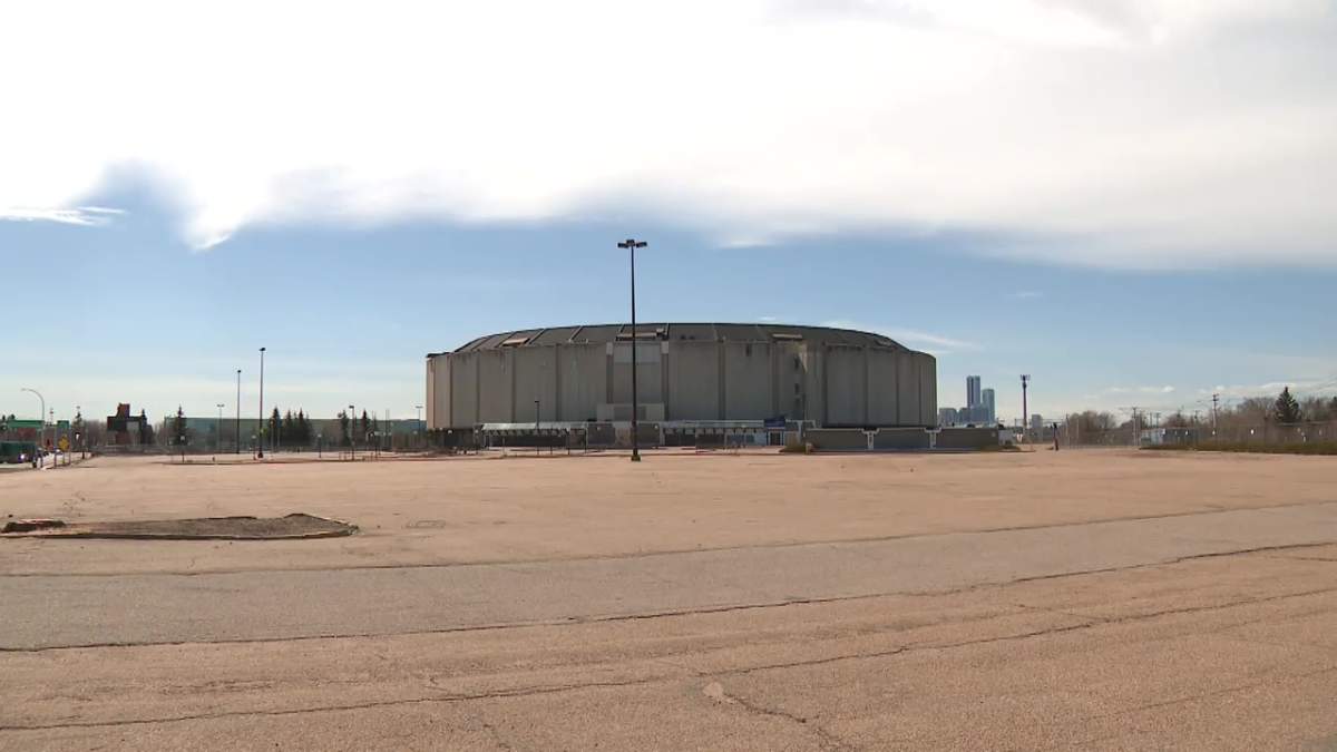 The shuttered Northlands Coliseum arena on the former Northlands exhibition lands in central Edmonton on Tuesday, April 21, 2026.