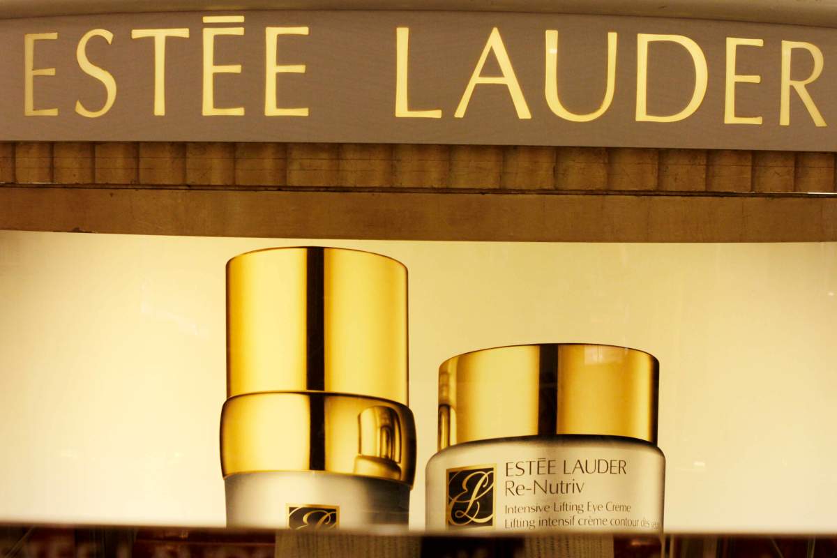 Estee Lauder products are displayed at a department store in S. Portland, Maine.