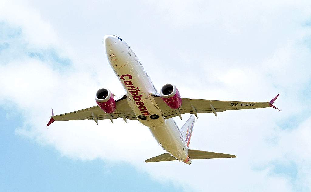 A Caribbean Airlines jet departs from Toronto Pearson International Airport in Mississauga, Canada, on July 13, 2025.