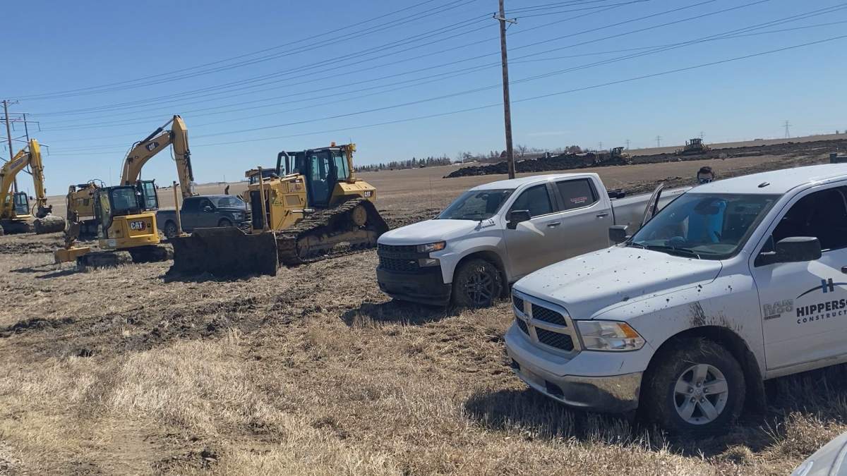 Heavy equipment seen at the project site of Bell's AI Data Centre early Monday April 20th