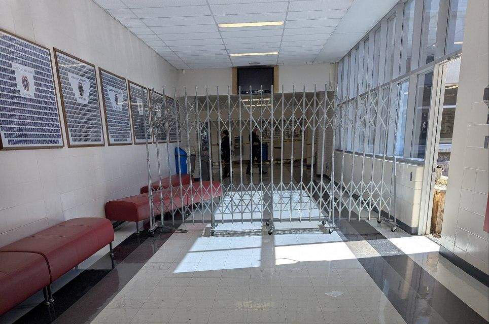 A hallway blocked off as police investigate an incident at Jasper Place High School in west Edmonton on Friday, April 10, 2026.
