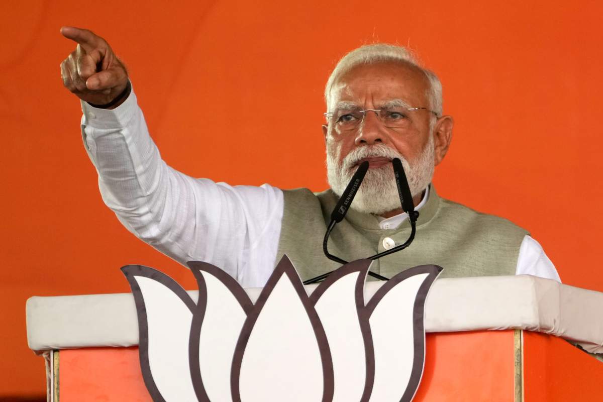 Prime Minister Narendra Modi of Bharatiya Janata Party, BJP, delivers a speech during a public meeting in Kolkata, India, Saturday, March 14, 2026.