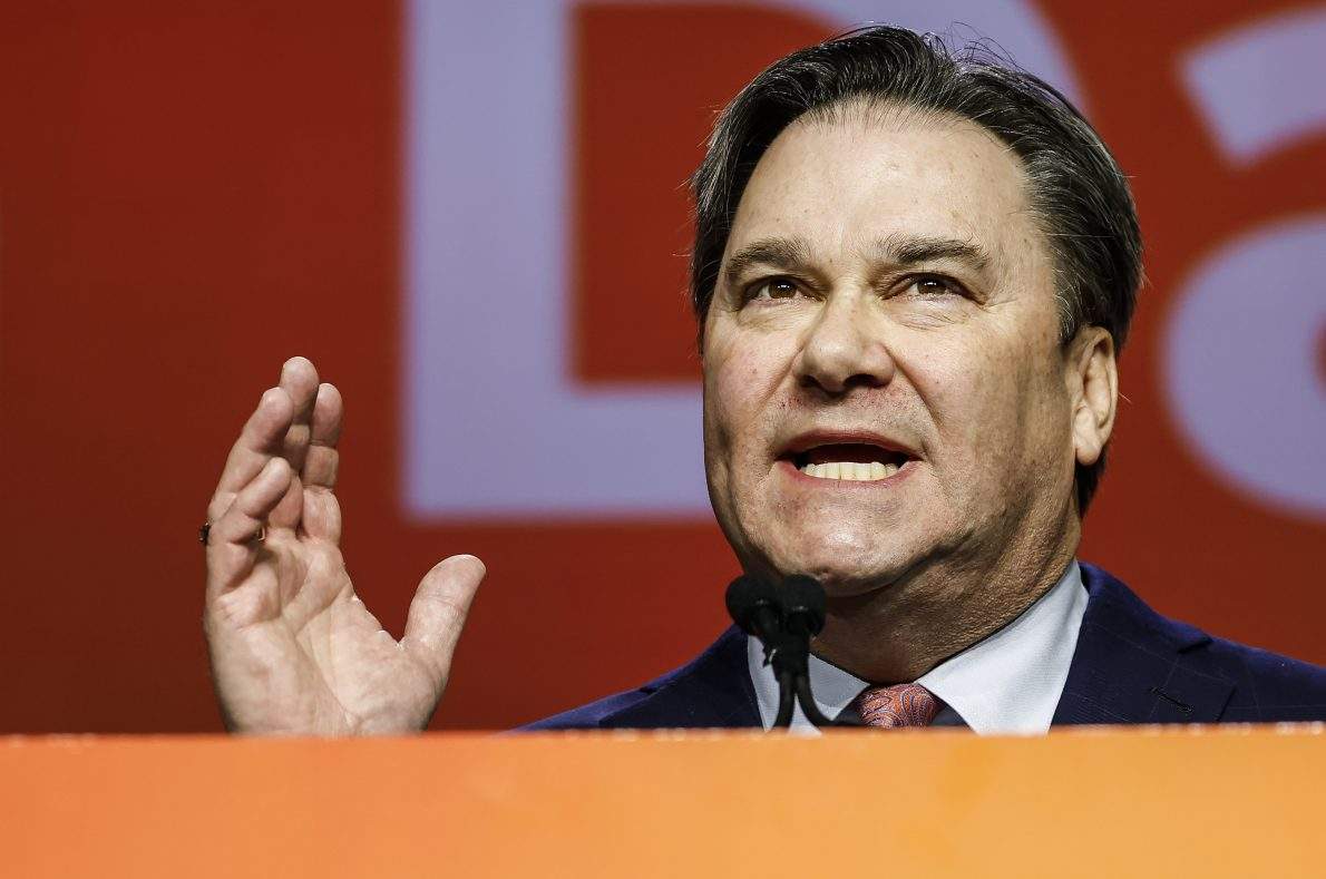 Don Davies, former interim leader of the NDP, speaks at the party convention in Winnipeg on March 29, 2026. THE CANADIAN PRESS/John Woods.